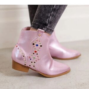 Yosi Samra Miss Dallas Gem Western Boot in Pink. Size 13. Zipper Closure